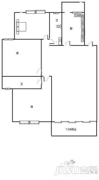 荷塘月色3室2厅1卫97.7㎡户型图