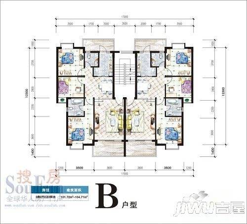 云星尚雅名都3室2厅2卫104.7㎡户型图