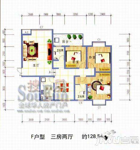 永凯春晖花园3室2厅2卫户型图