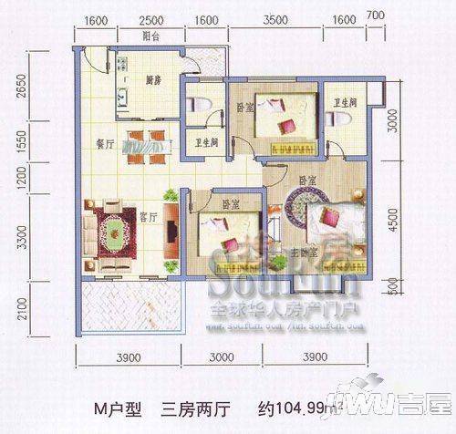 永凯春晖花园3室2厅2卫户型图