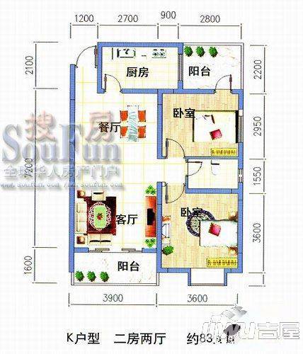 永凯春晖花园3室2厅2卫户型图