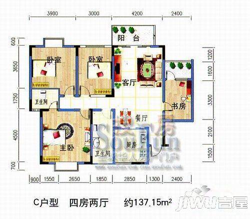 永凯春晖花园3室2厅2卫户型图