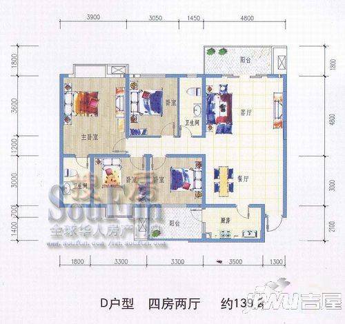 永凯春晖花园3室2厅2卫户型图