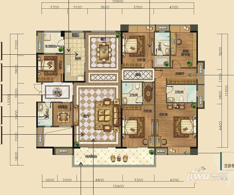 塞纳左岸普通住宅122.4㎡户型图