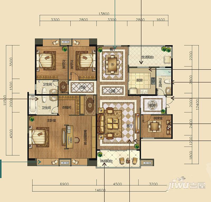 塞纳左岸普通住宅122.4㎡户型图