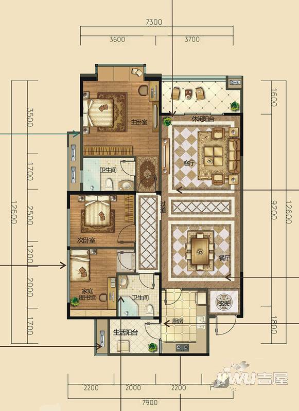 塞纳左岸普通住宅122.4㎡户型图