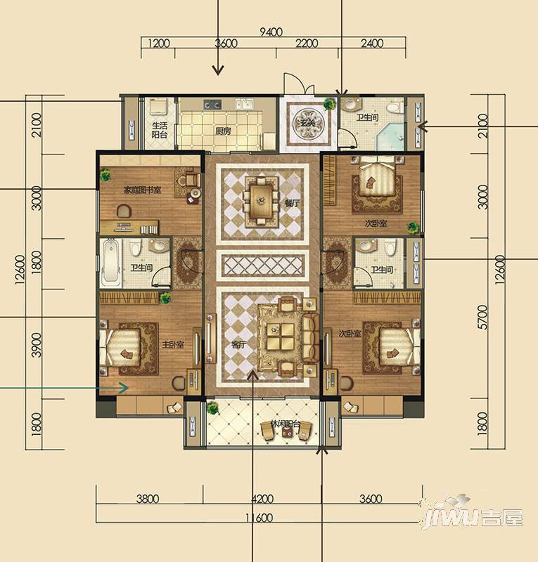 塞纳左岸普通住宅122.4㎡户型图