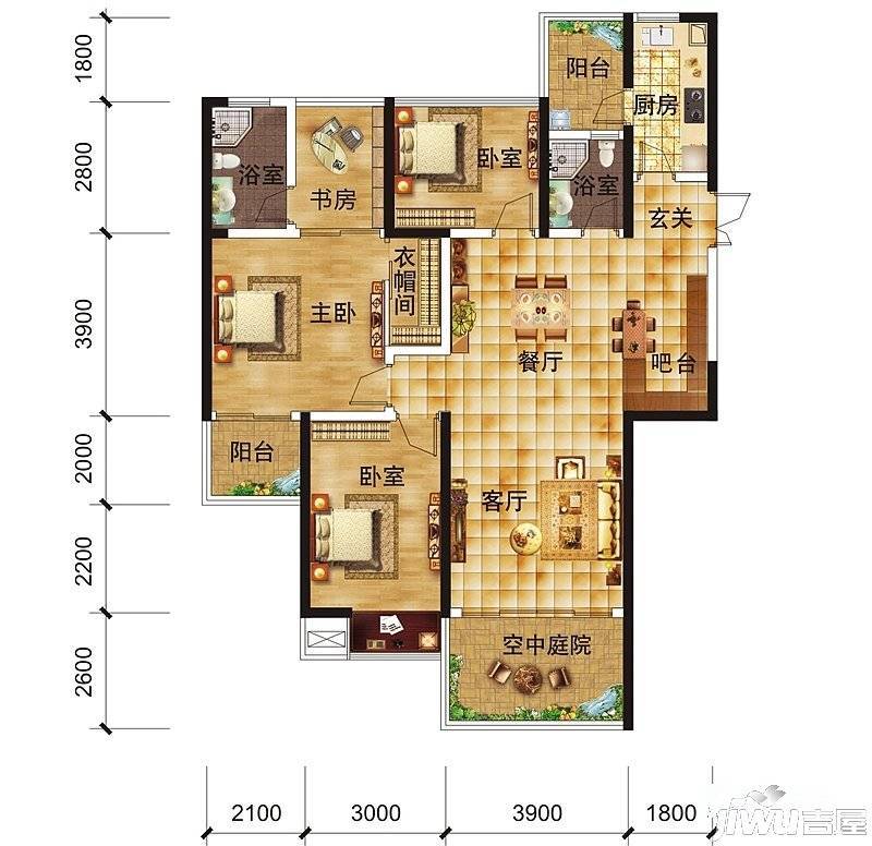 南宁宝能城市广场4室2厅2卫125㎡户型图