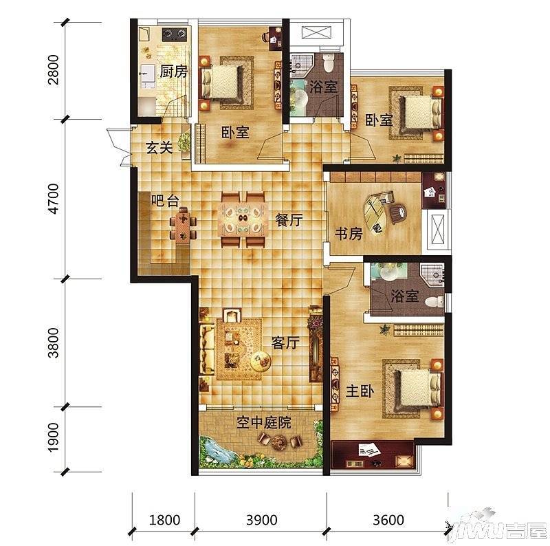 南宁宝能城市广场4室2厅2卫116㎡户型图