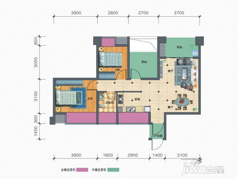 月湖国际3室2厅1卫89.5㎡户型图