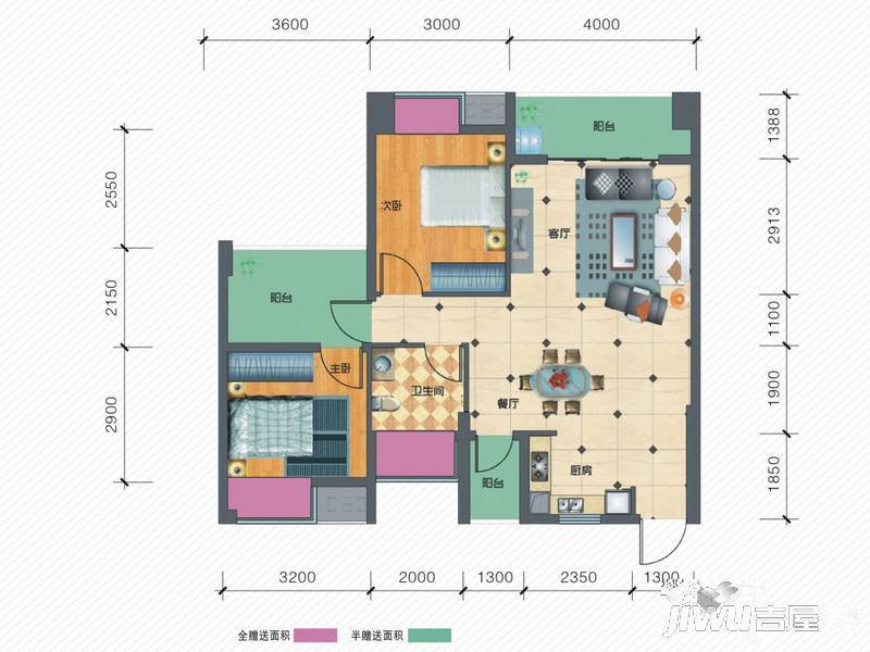 月湖国际3室2厅1卫89.5㎡户型图