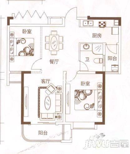 福满花园1室1厅1卫户型图