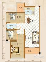 明都锦绣花园2室2厅1卫104㎡户型图