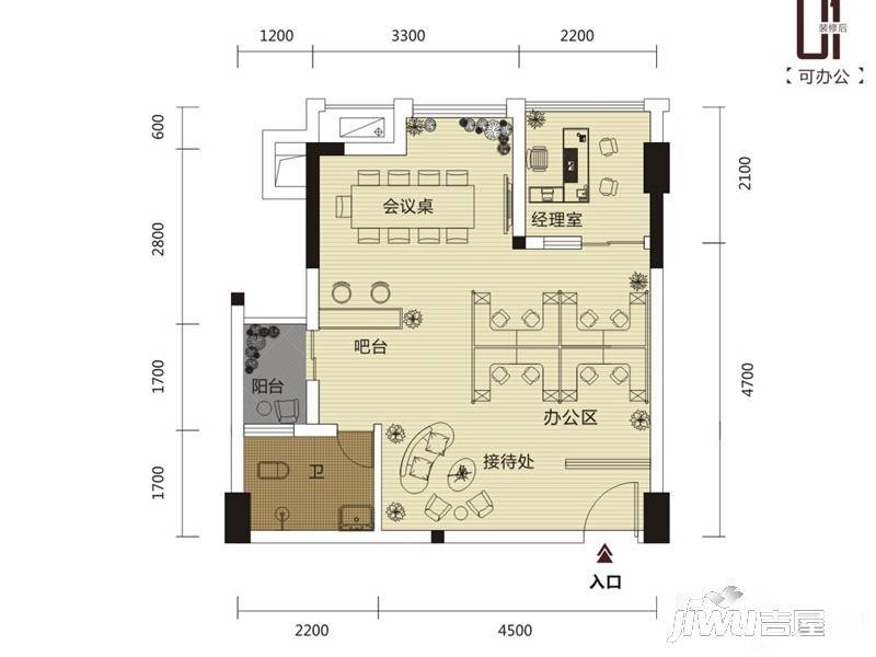 丰泽SOHO2室2厅1卫49.7㎡户型图