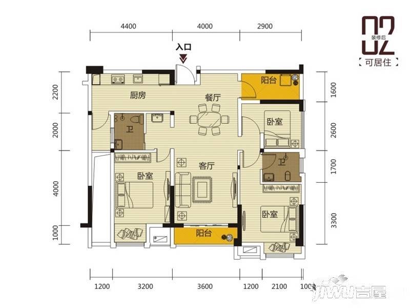 丰泽SOHO3室2厅2卫117.2㎡户型图