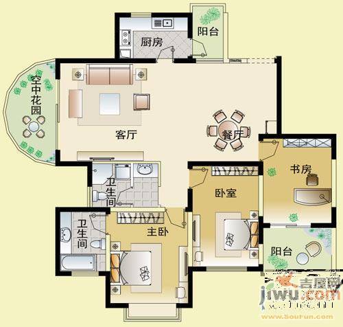 南博湾花园3室2厅2卫138.6㎡户型图