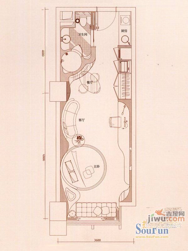 公园壹号国际公寓1室2厅1卫49.5㎡户型图