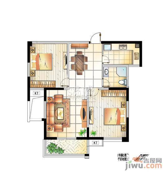 府西花园2室2厅1卫96.6㎡户型图