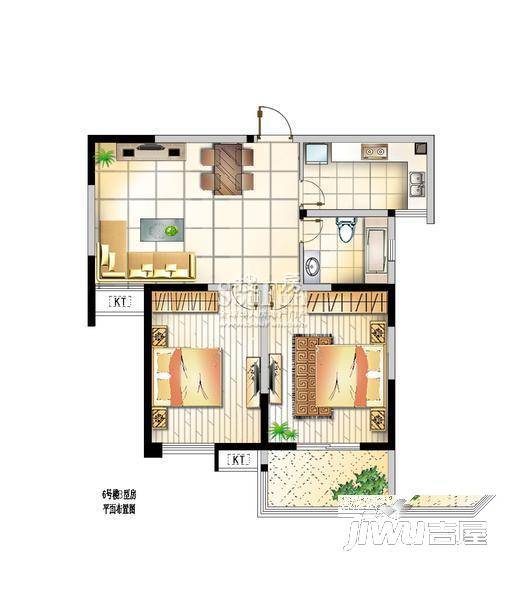 府西花园2室2厅1卫88.1㎡户型图