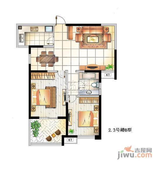 府西花园2室2厅1卫101.1㎡户型图