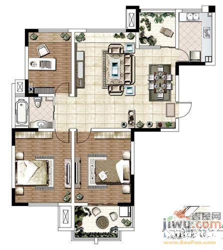 花园西郡雅居3室2厅1卫121.9㎡户型图