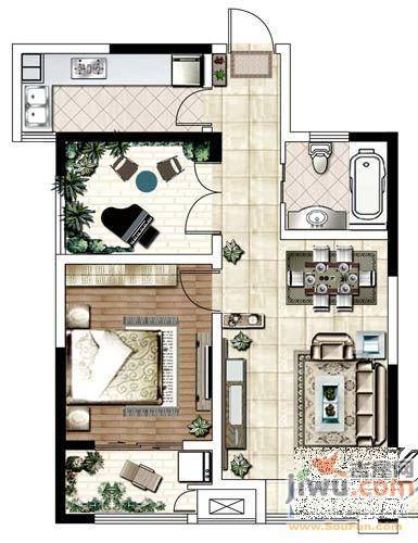 花园西郡雅居1室2厅1卫70.2㎡户型图