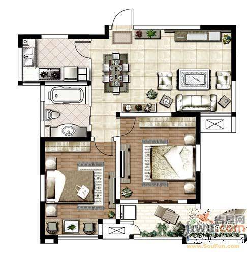 花园西郡雅居2室2厅1卫83.3㎡户型图