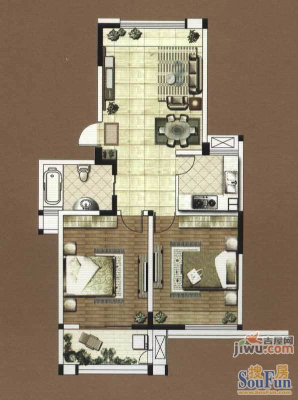 花园西郡雅居2室2厅1卫83.5㎡户型图