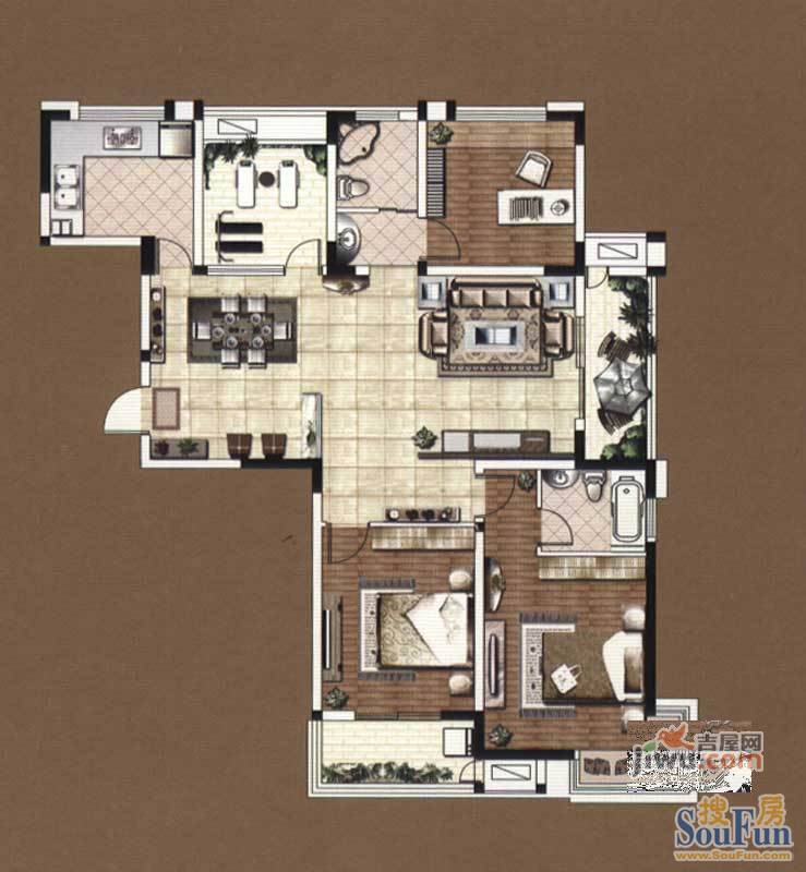 花园西郡雅居3室2厅1卫124.6㎡户型图