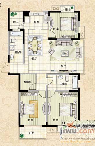 九洲花园3室2厅1卫110㎡户型图