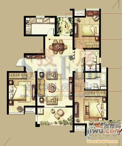 新城尚东区1室2厅2卫115㎡户型图