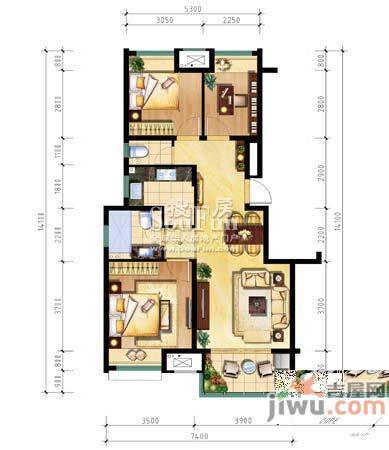 新城尚东区1室2厅2卫115㎡户型图