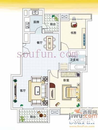 新城长岛2室2厅1卫90㎡户型图