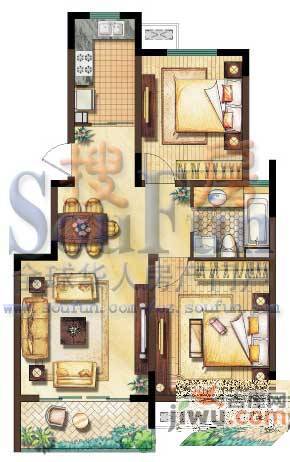 新城长岛2室2厅1卫88㎡户型图