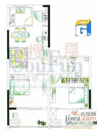 新城蓝钻2室2厅2卫户型图