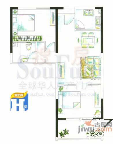 新城蓝钻2室2厅2卫户型图