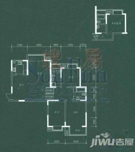 翡翠湾花园3室2厅2卫105㎡户型图