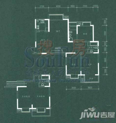 翡翠湾花园3室2厅2卫105㎡户型图