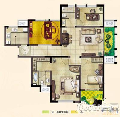 丰乐公寓5室1厅3卫208㎡户型图