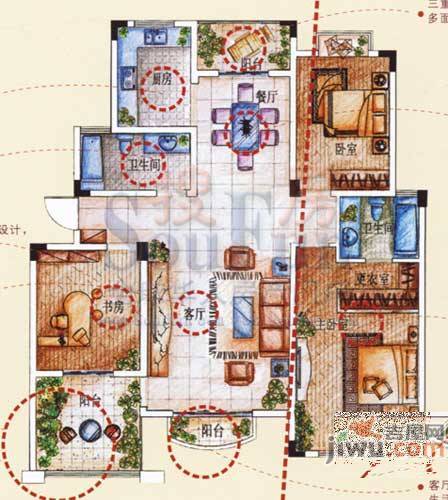 香树湾福园3室2厅1卫113㎡户型图