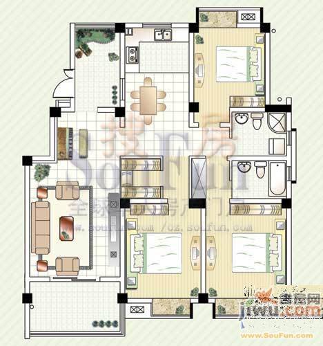 枫林雅都3室2厅2卫135㎡户型图