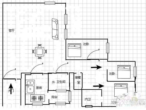 福康宁花园2室2厅1卫户型图