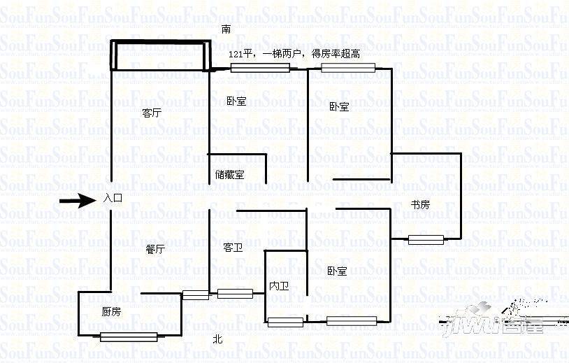 新天地花苑4室2厅2卫139㎡户型图