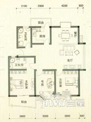 剑湖北区4室1厅1卫122㎡户型图