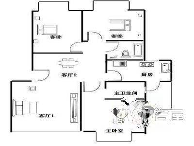 清溪花园3室1厅1卫户型图