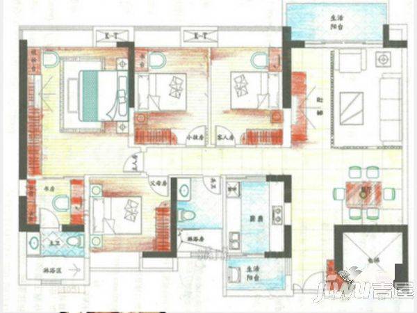 鹤苑新都3室2厅2卫144㎡户型图