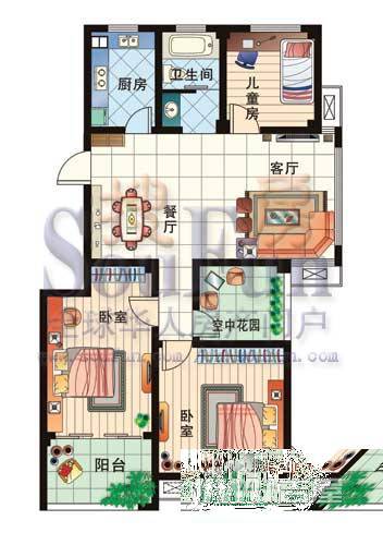 新立名园3室2厅1卫110㎡户型图