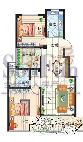 新立名园3室2厅1卫110㎡户型图