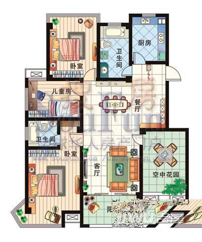 新立名园3室2厅1卫110㎡户型图