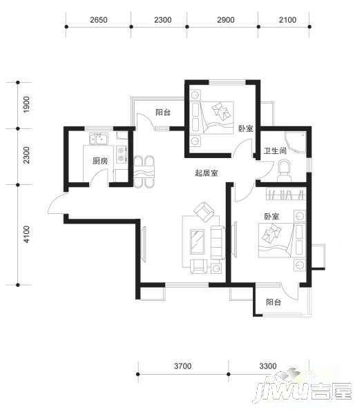 世纪华城宽邸2室2厅1卫户型图